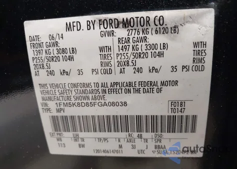 2015 Ford Explorer Xlt from USA, damaged, VIN 1FM5K8D85FGA08038